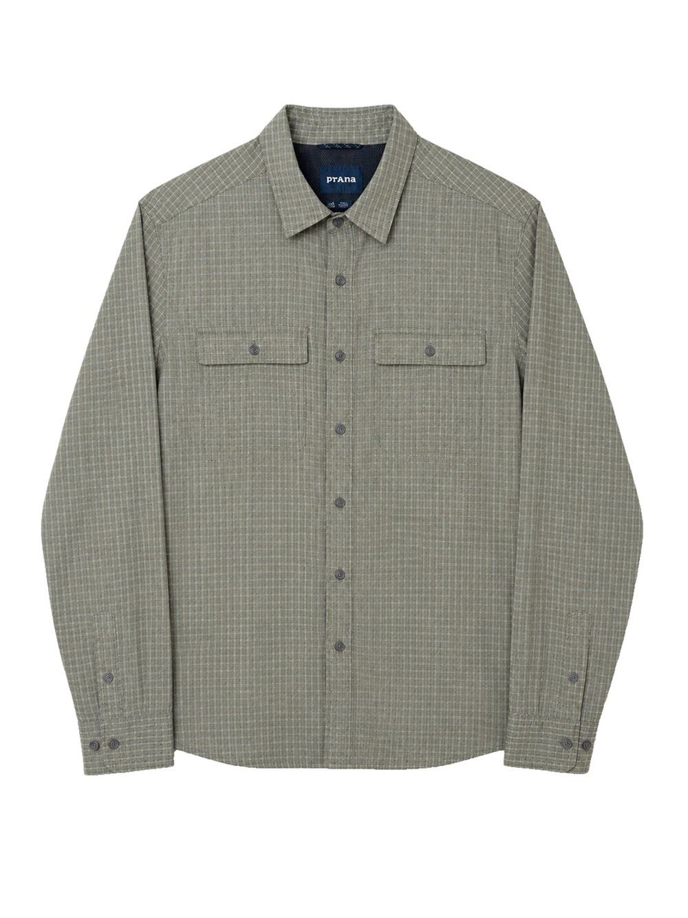 Prana Mens Garvan Hiking Shirt S Olive Green Checkered Button Up Outdoors